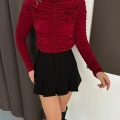 Büzgü Detay Sandy Bluz Bordo