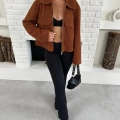 Cep Detay Crop Peluş Ceket Kiremit