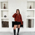 Cep Detay Crop Peluş Ceket Kırmızı