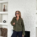 Cep Detay Crop Peluş Ceket Haki