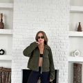 Cep Detay Crop Peluş Ceket Haki