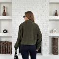 Cep Detay Crop Peluş Ceket Haki