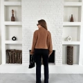 Cep Detay Crop Peluş Ceket Kahverengi