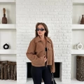 Cep Detay Crop Peluş Ceket Kahverengi