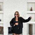 Cep Detay Crop Peluş Ceket Siyah