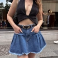 Cep Detaylı Denim Etek Koyu Mavi