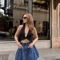 Cep Detaylı Denim Etek Koyu Mavi