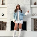 Cep Detaylı Peluş Denim Ceket Mavi