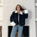Cep Detaylı Peluş Denim Ceket Siyah