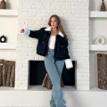 Cep Detaylı Peluş Denim Ceket Siyah