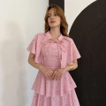 Çicek Desenli Katkat Pelerinli Elbise Pembe