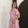 Çicek Desenli Katkat Pelerinli Elbise Pembe