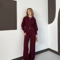 Çift Fermuar Detaylı Triko Takım Bordo