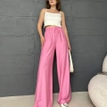Çilek Kumaş Salaş Pantolon Pembe