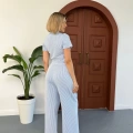 Çizgi Detaylı Pantolonlu Takım Mavi