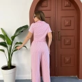 Çizgi Detaylı Pantolonlu Takım Pembe