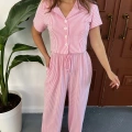 Çizgi Detaylı Pantolonlu Takım Pembe