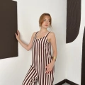Çizgi Desen Askılı Salaş Tulum Kahve