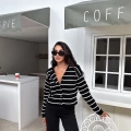 Çizgi Desen Yumoş Kumaş Bluz