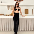 Dantel Detay Crop Takım Siyah