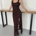 Dantelli Midi Elbise Kahve