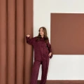 Desenli Gömlek-Pantolon Takım Bordo