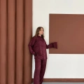 Desenli Gömlek-Pantolon Takım Bordo