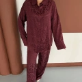 Desenli Gömlek-Pantolon Takım Bordo