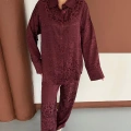 Desenli Gömlek-Pantolon Takım Bordo