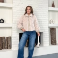 Desenlı Yumoş Fermuarlı Ceket Pudra Pembe