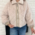 Desenlı Yumoş Fermuarlı Ceket Pudra Pembe