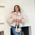 Desenlı Yumoş Fermuarlı Ceket Pudra Pembe
