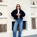 Desenlı Yumoş Fermuarlı Ceket Siyah