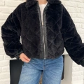 Desenlı Yumoş Fermuarlı Ceket Siyah