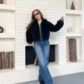 Desenlı Yumoş Fermuarlı Ceket Siyah
