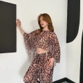 Dijital Baskı Asimetrik Bikini Üstü Takım Leopar