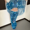 Dijital Baskı Asimetrik Bikini Üstü Takım Mavi