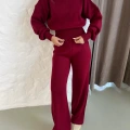 Dik Yaka Büzgü Bel Triko Takım Bordo