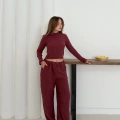 Dik Yaka Pantolonlu Takım Bordo