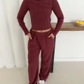 Dik Yaka Pantolonlu Takım Bordo