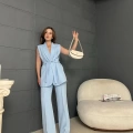 Double Kumaş Bel Kuşaklı Takım Bebe Mavi