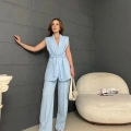 Double Kumaş Bel Kuşaklı Takım Bebe Mavi