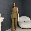 Double Kumaş Bel Kuşaklı Takım Haki