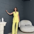 Double Kumaş Bel Kuşaklı Takım Sarı