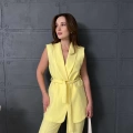 Double Kumaş Bel Kuşaklı Takım Sarı