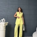 Double Kumaş Bel Kuşaklı Takım Sarı