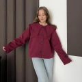 Düğme Detay Bebe Yaka Kısa Ceket Bordo