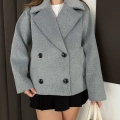 Düğme Detay Kısa Kaşe Ceket Gri