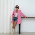Düğme Detay Kruvaze Yaka Blazer Ceket Pembe