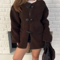 Düğme Detay Teddy Oversize Ceket Kahverengi